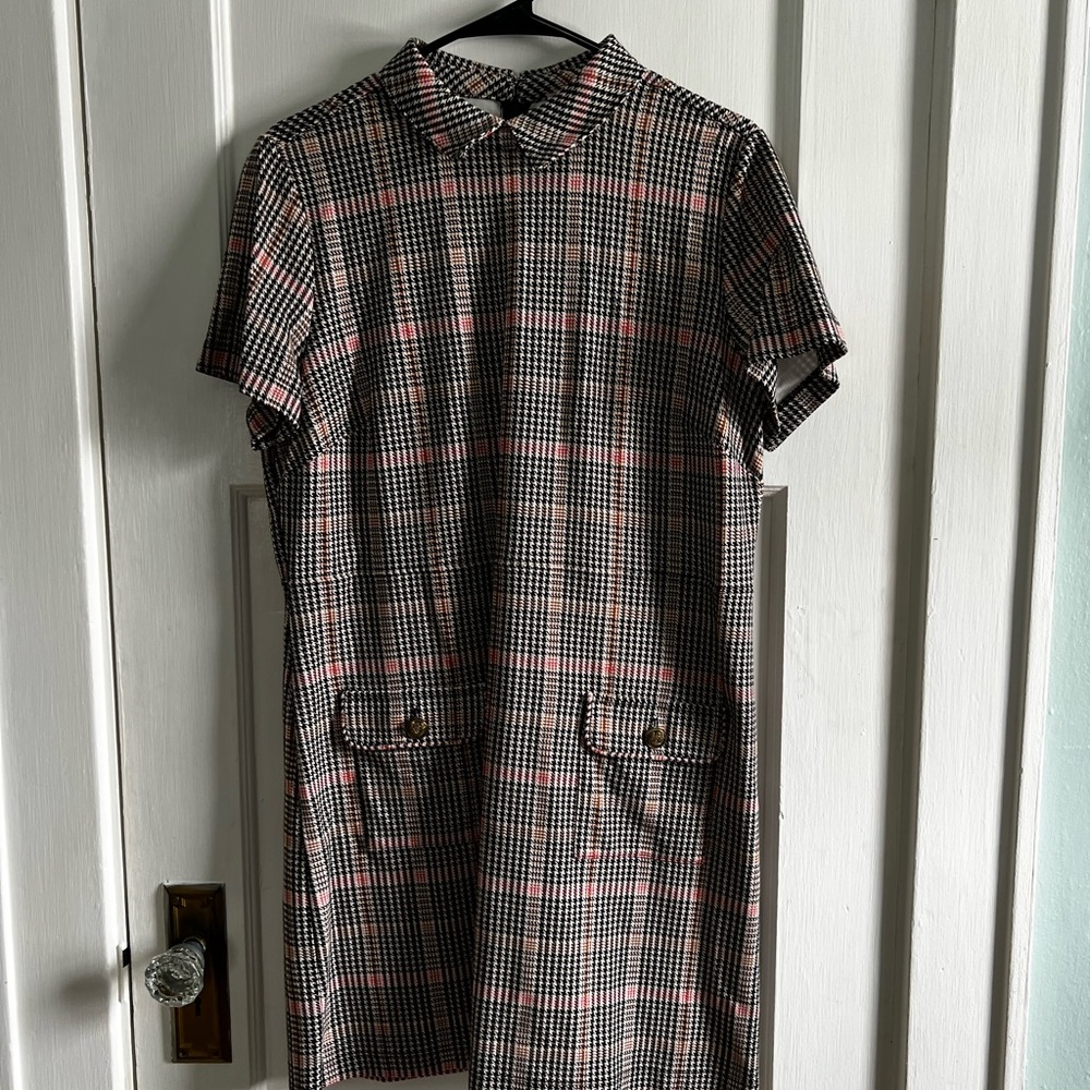 Plaid Short Sleeve Dress with Pockets